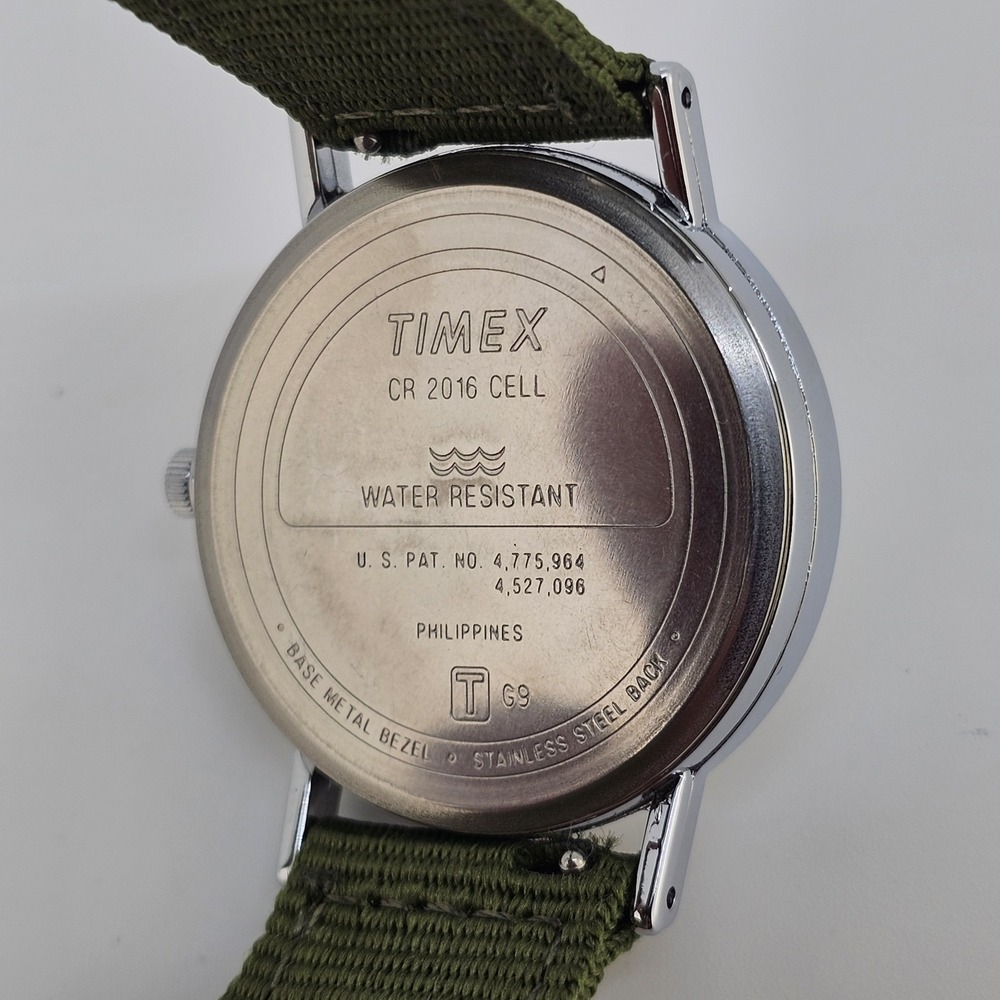 VTG Timex Men's Watch 34MM White Dial New Army Green Nylon Bands New Battery - Picture 6 of 12